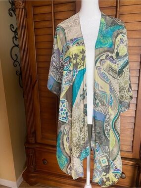 Chico's Multi-Color Abstract Print Open Front Kimono